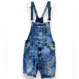 TOKU Overall Casual Jeans Sz L Suspender Short Denim Acid Wash Jumpsuit Pants